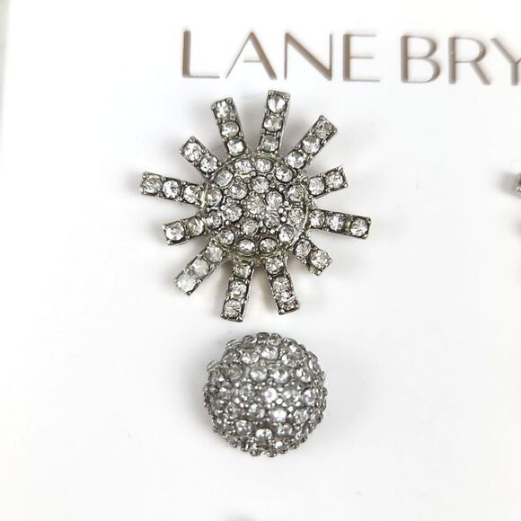 Lane Bryant Silver Tone Cubic Zirconia Star Burst and Crystal Ball Stud Earrings - Picture 4 of 5